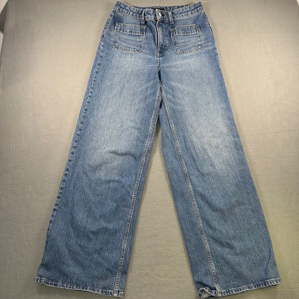 Free Assembly Womens Wide Leg Patch Pocket Jeans Blue Denim FAWB00040SP25 Sz 6